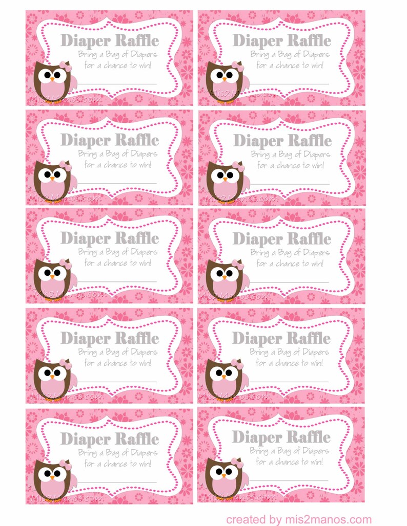 Baby Owl Diaper Raffle Baby Shower Set of 10 Pink Owl - Etsy