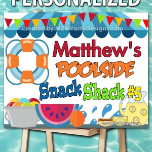 Poolside SNACK SHACK. Birthday Poster. Backdrop - Printable sign - Personalized Sign. You Print. candy buffet sign, dessert table,