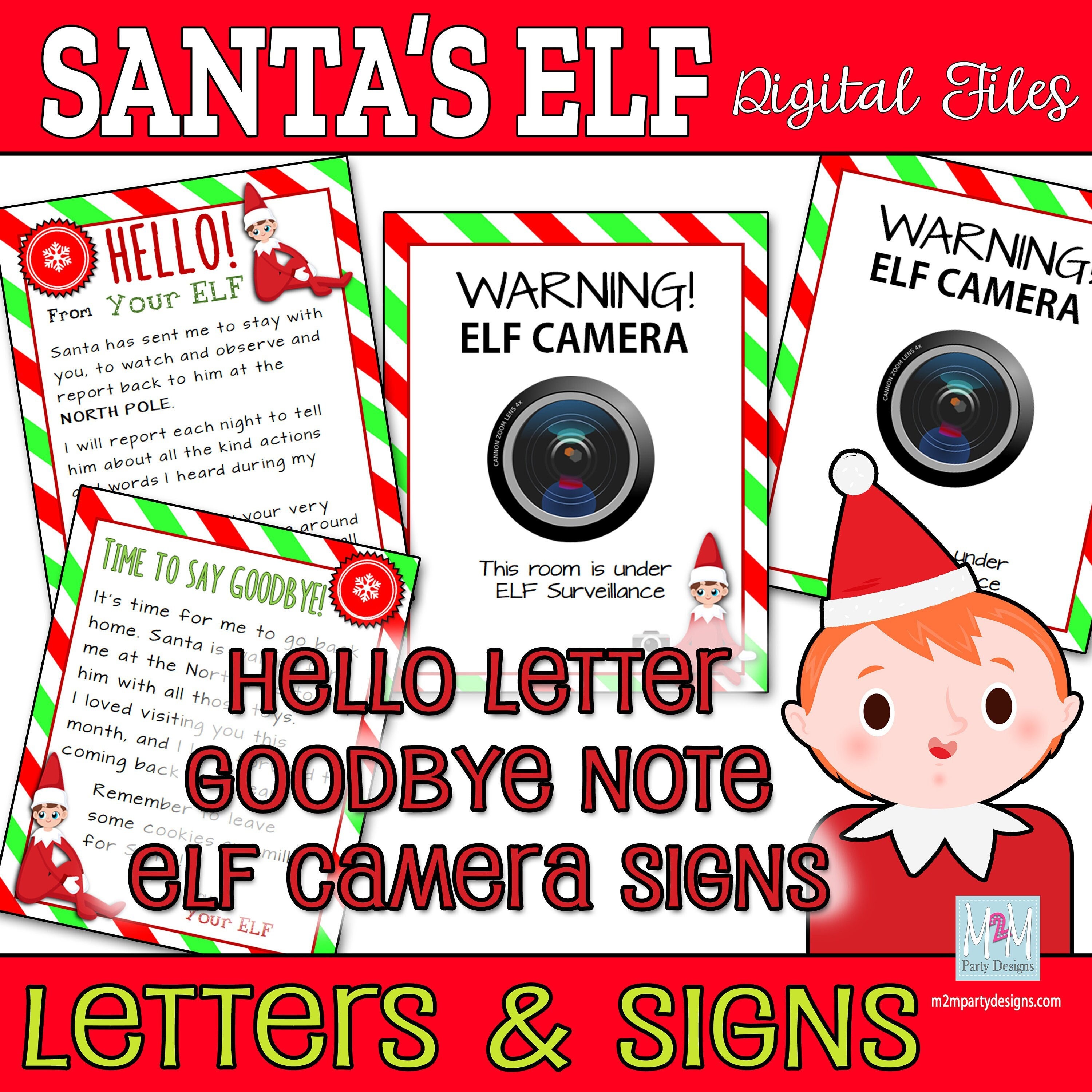 Hello Letter from Elf - Goodbye ELF LETTER- ELF Camera Sign Instant Download Set of 8