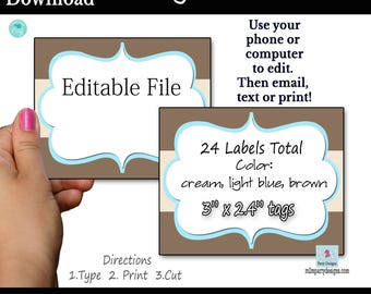 Editable Candy Buffet Labels: Cream, Blue, Brown (Instant Download)