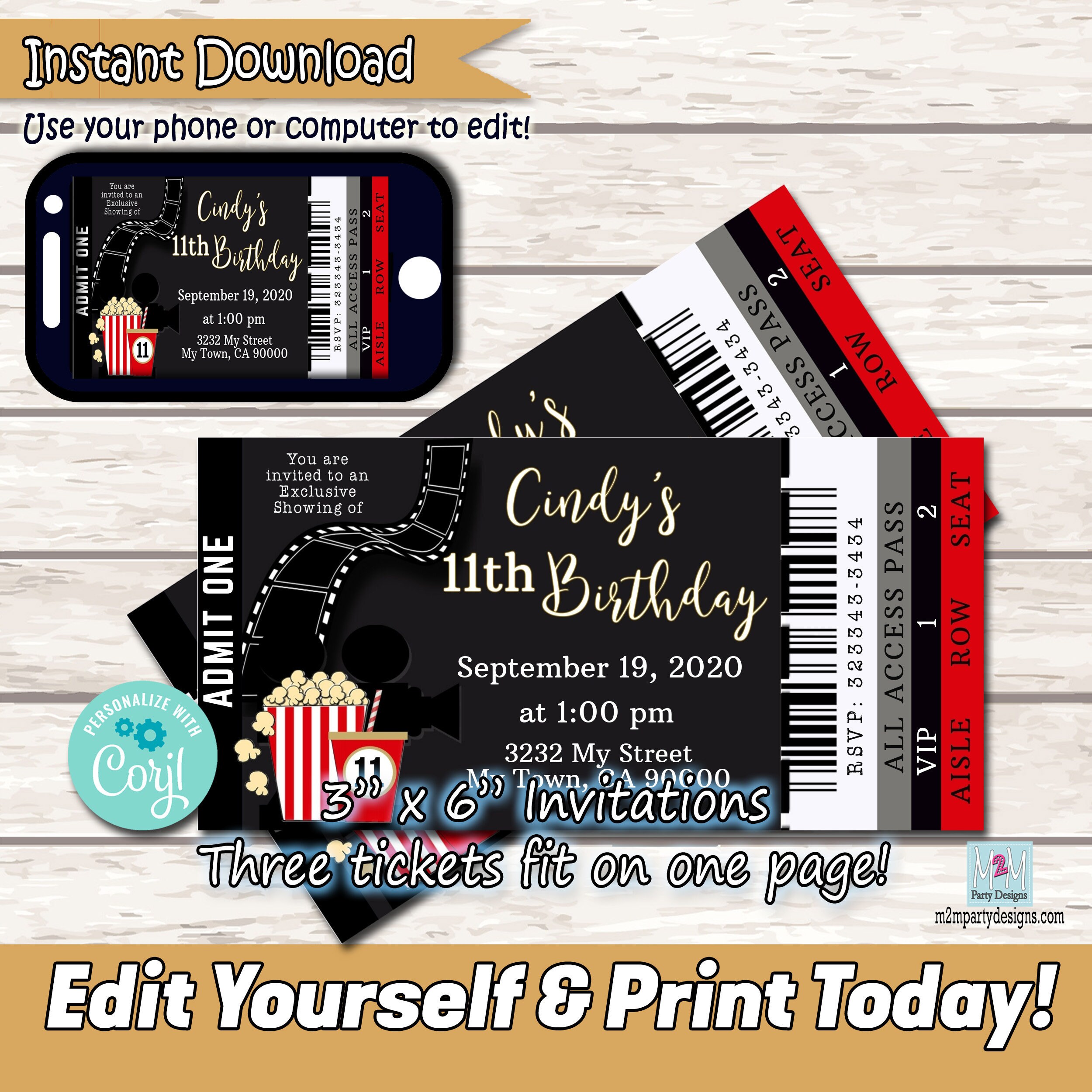 movie ticket red carpet party invitation printable invitation etsy