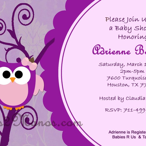 Baby Shower Owl Invite and Candy Wrapper Printable Purple Owl Download and Print