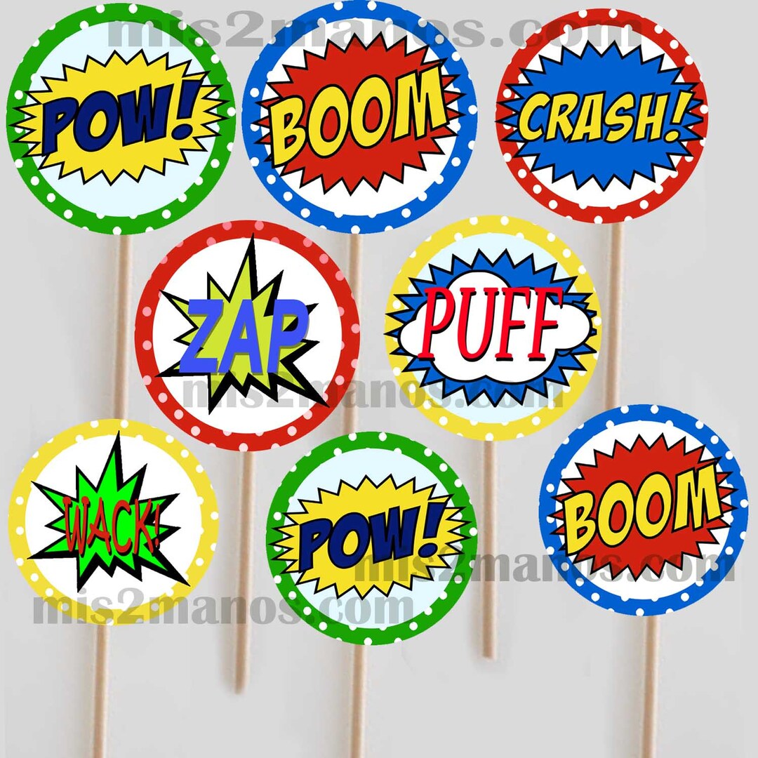 Super Hero Comic Book Cupcake Toppers Printable DIY Personalized Set of ...