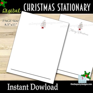 Printable Christmas Stationery Digital Download - 8.5x11 Instant Editable Christmas Letter Paper Christmas Tree Editable File