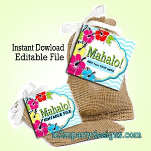 Luau Favor Tags EDITABLE Digital Instant Download SET of 6