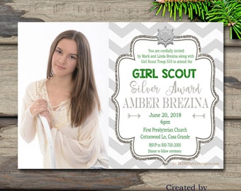 Girl Scout Silver Award Invitations,  "Courageous" Invitation, PHOTO Invitation, Digital Invitation