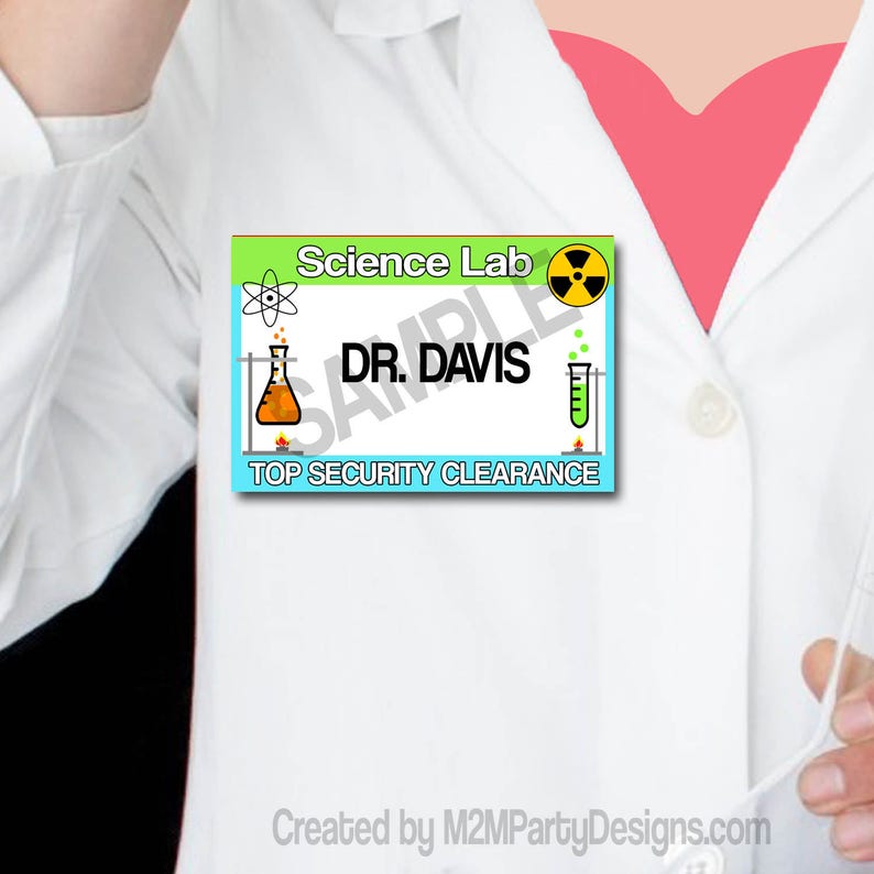 Scientist Name Tags, Science Party Tags, Digital, Instant Download, SET of 10, Science Lab Party Lime Green Blue image 1