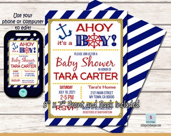 Nautical Baby Shower Invitation Printable Anchor Boy Print at Home