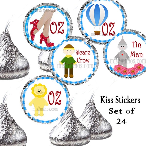 Wizard of Oz Inspired Hershey's Kisses Stickers/Labels-Round INSTANT Download SET of 24