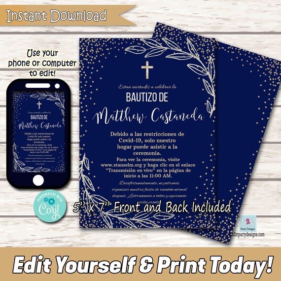 First Communion, Baptism Invitation Custom Party Printable.