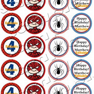 Spiderman Inspired Cupcake Topper Printable DIY EDITABLE Set of 20 ...