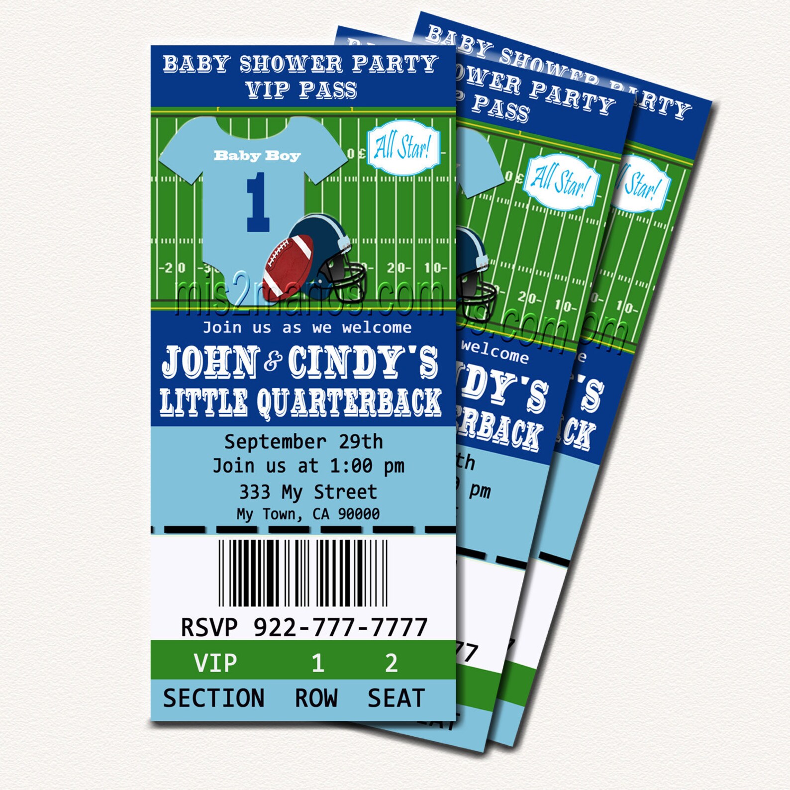 Football Baby Shower Printable Ticket Invitations Printable Etsy