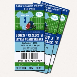 Fußball Baby Shower Druckbare Ticket Einladungen, druckbare Fotokarte, DIY Baby Shower Karten