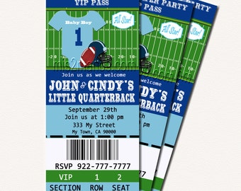 Football Baby Shower Printable Ticket Invitations, Printable Photo Card, DIY Baby Shower Ticket Cards