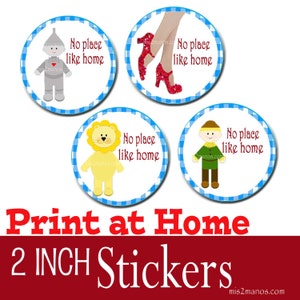 Oz Inspired Cupcake toppers Tags Sticker Labels Printable DIY Set of 4 Instant Download 2 inch Round Envelope Seals