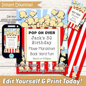 EDITABLE Popcorn Fundraiser Flyer, PTA, PTO, School Church Popcorn Fundraiser, Team Sports Charity. Instant Download Invitation and Tags