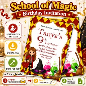 School of Wizardry Birthday Party Invitation Printable Wizard and Witches Magic Potions Inspired DONE FOR YOU