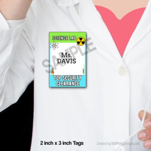 Scientist Name Tags, Science Party Tags, Digital, Instant Download, SET of 27, Science Lab Party Lime Green Blue
