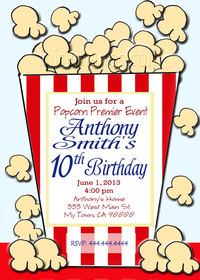 Popcorn Birthday Movie Night Printable Party Invitation Print - Etsy