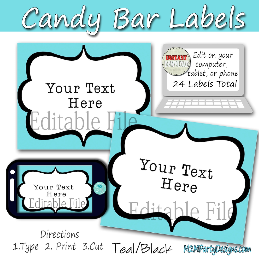 candy-buffet-labels-teal-and-black-print-editable-card-candy-popcorn-snack-ice-cream-cookie-buffet-labels-instant-download-etsy