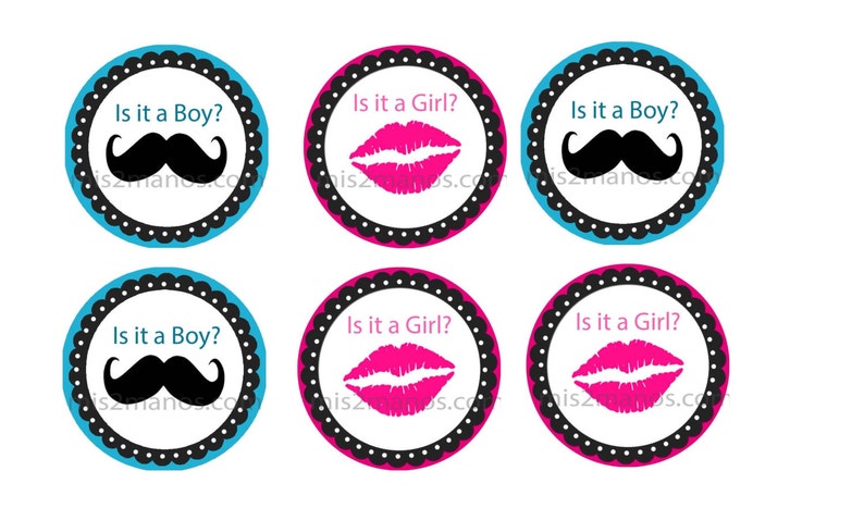 Gender Reveal Baby Shower Cupcake Toppers Digital Print at Home DIY SET of 12