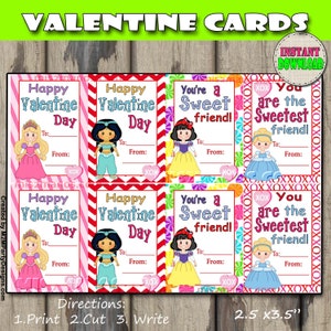 Valentine Cards Printable - Princess Valentine Instant Download- Be My Valentine