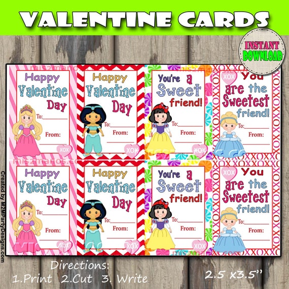 Valentine Cards Printable Princess Valentine Instant | Etsy
