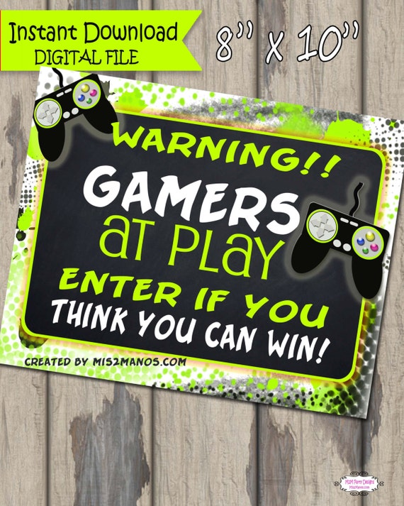 Gamer Gaming Party Welcome Sign INSTANT DOWNLOAD Ready to 