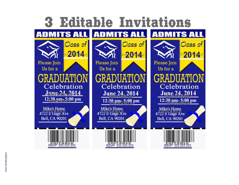 graduation tickets editable invites print at home