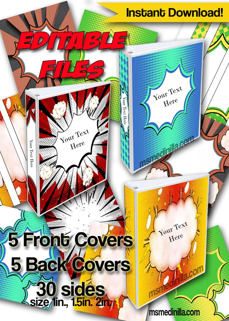 Superheroes Binder Covers Super Hero Student. Teacher Editable Printable Set of 5 PowerPoint Instant Download image 1