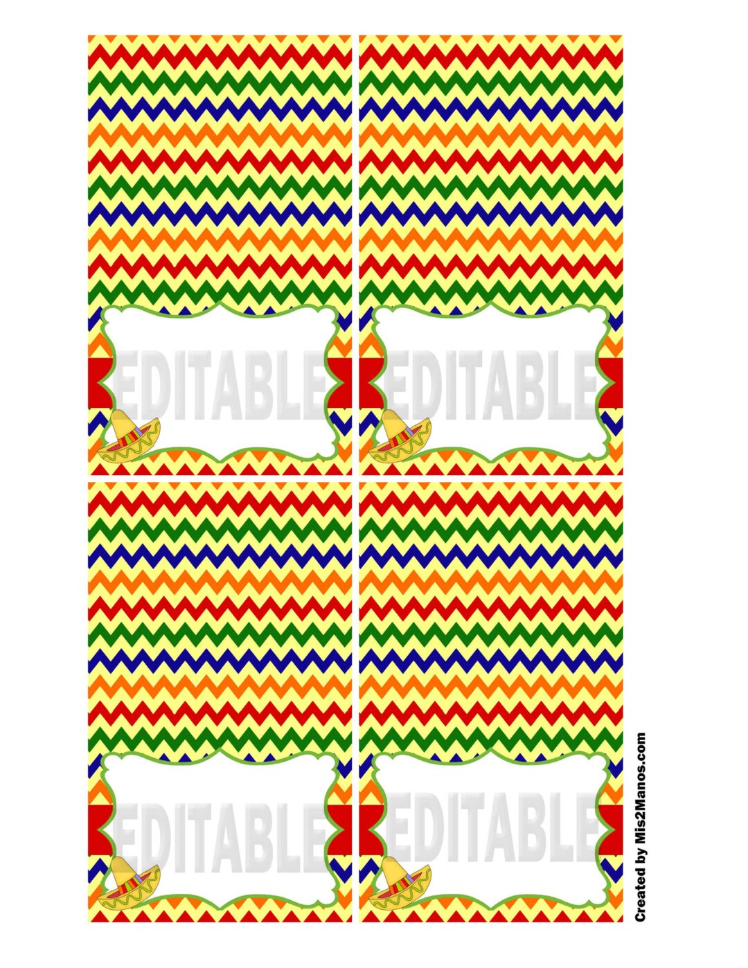 Fiesta Food Tent Printable DIY Set of 4 Blank EDITABLE Food Cards Party ... Fiesta Food Tent Printable DIY Set of 4 Blank EDITABLE Food Cards Party ...