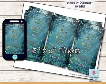 Enchanted Forest Tickets Editable Prom With String Lights. Printable. Fairytale Themed Junior Or Senior Prom Night Tickets PTO, PTA