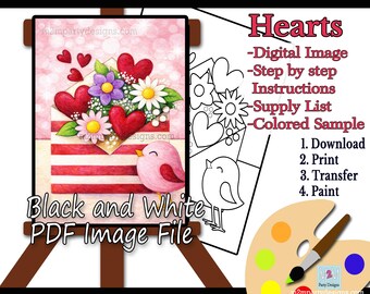 Valentine Paint Party | Love Letter Envelope Acrylic Painting | Hearts & Flowers with Cute Bird | Beginner Paint Night |Instant Download