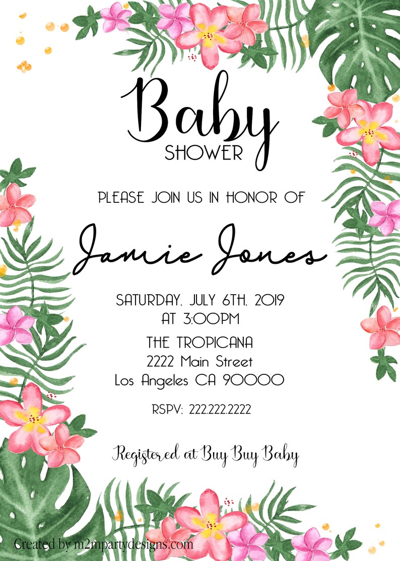 Tropical Baby Shower Invitation Floral Bridal Shower Invite Etsy