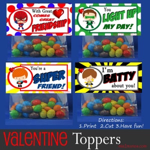 Valentine  Superhero Comic Book Favor Bag Toppers - Candy Bag Mpnster  Printable Print At Home Instant Download