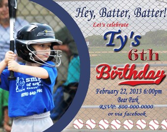 Baseball Invitations, Printable Photo Card, DIY Birthday Cards Print at Home or at One Hour Photo Invitaciones de Beisbol