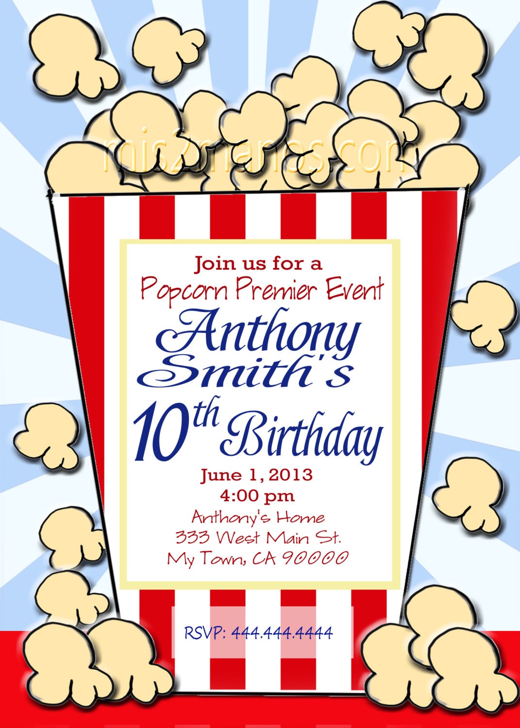 Popcorn Birthday Movie Night Printable Party Invitation Print | Etsy