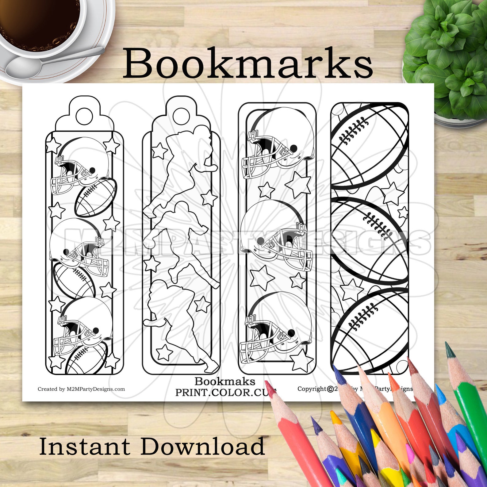 Football bookmark coloring bookmarks Bookmark Kids coloring | Etsy