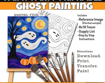 Ghost Painting DIY Paint Party Printables For Fall, Instant Download Template for Art Parties, Sip and Paint Party Canvas, Printable Stencil