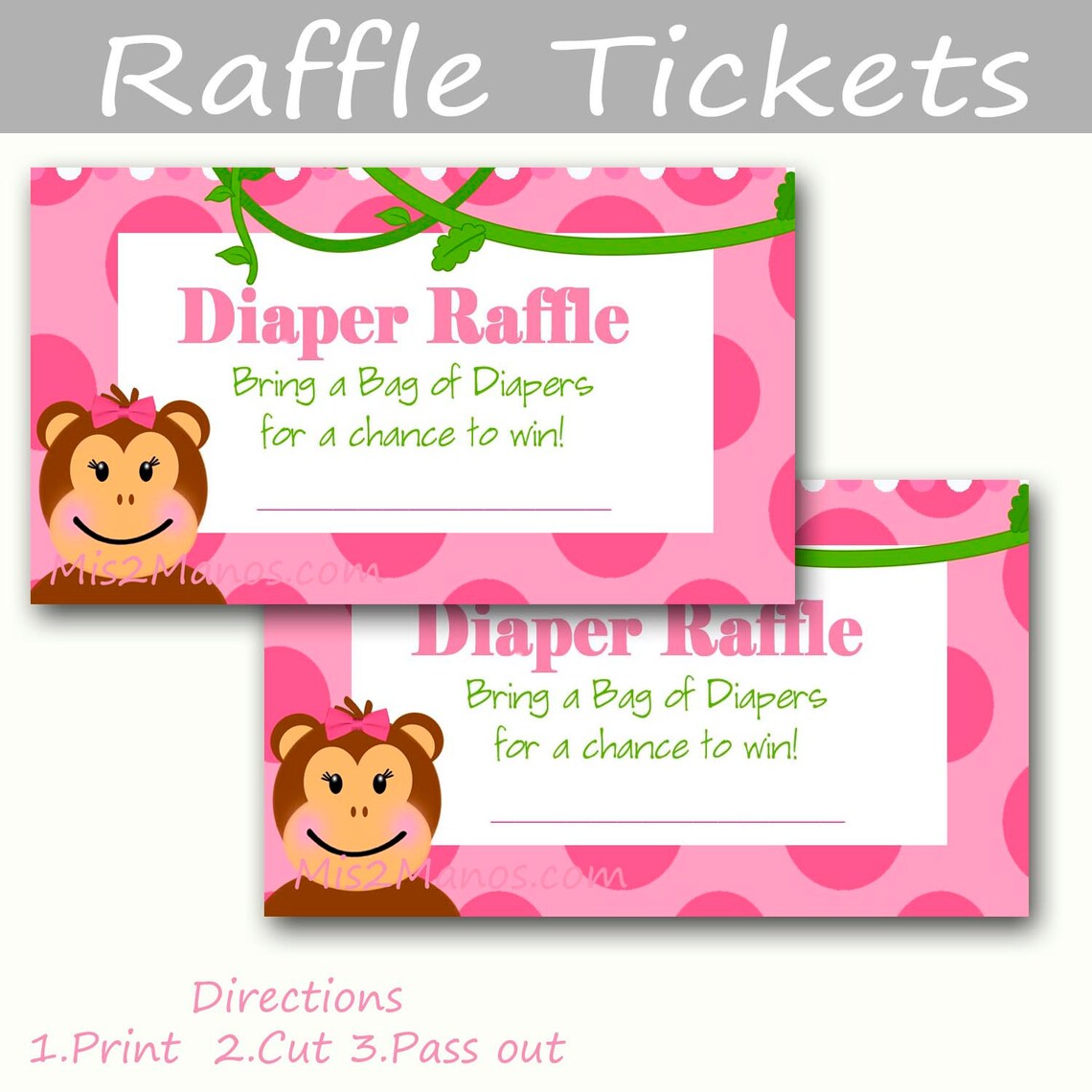 Girl Monkeys Diaper Raffle Tickets Printables for Baby Girl | Etsy