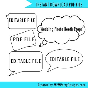 EDITABLE Wedding Photo Booth Props Instant Download Talking Bubbles Printable Instant Download