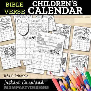 2026 Children’s Bible Verse Calendar,  Christian Coloring Calendar for Kids, Printable Scripture Coloring Pages Instant Download