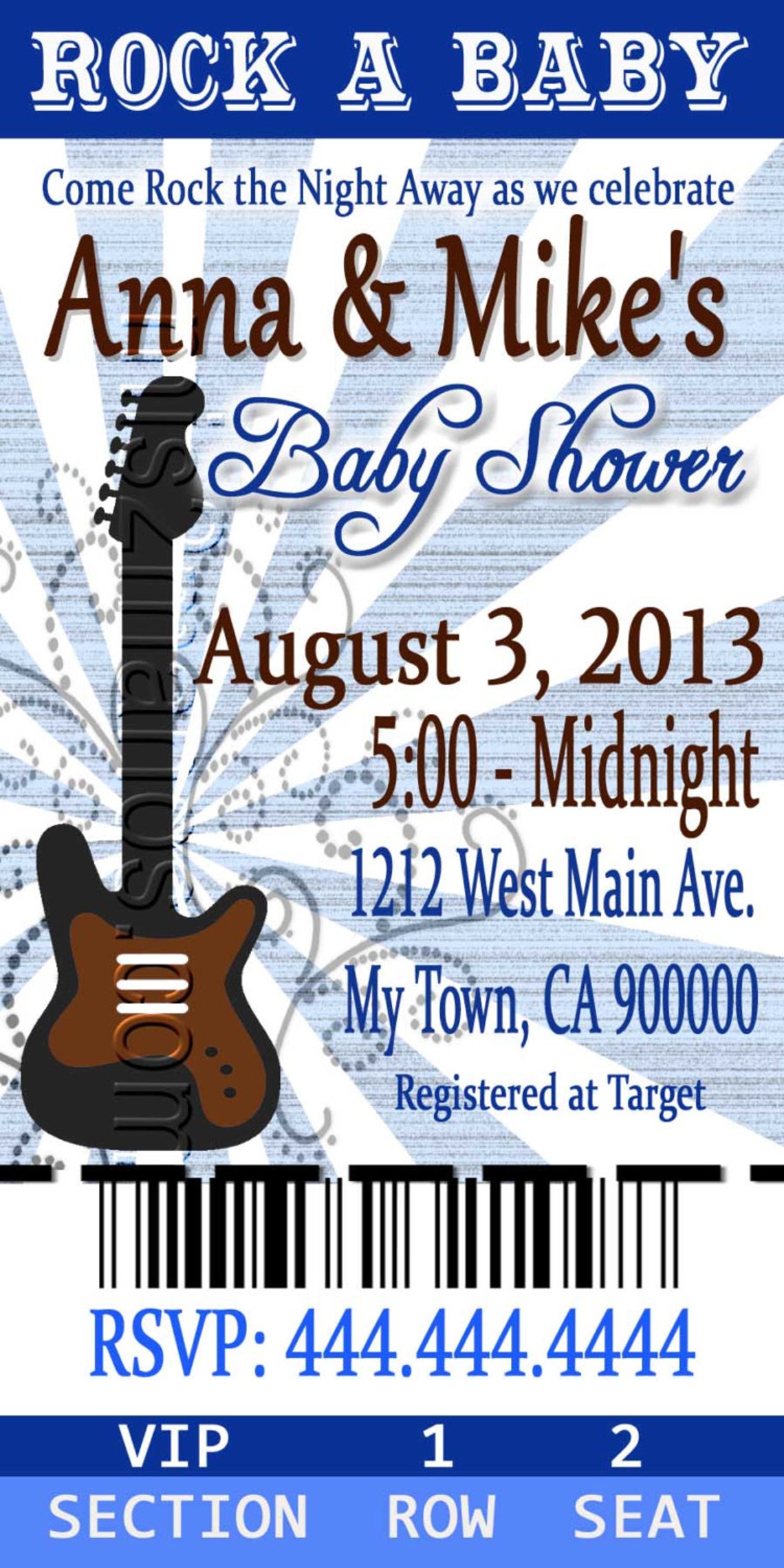 Rock and Roll Theme Baby Shower Printable Ticket Invitations Etsy
