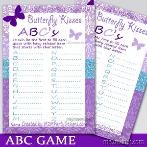 Butterfly Kisses ABC Baby Shower Game afdrukbare kaart in limoengroen en marineblauw, Ahoy het is een jongen, babyborrels INSTANT DOWNLOAD