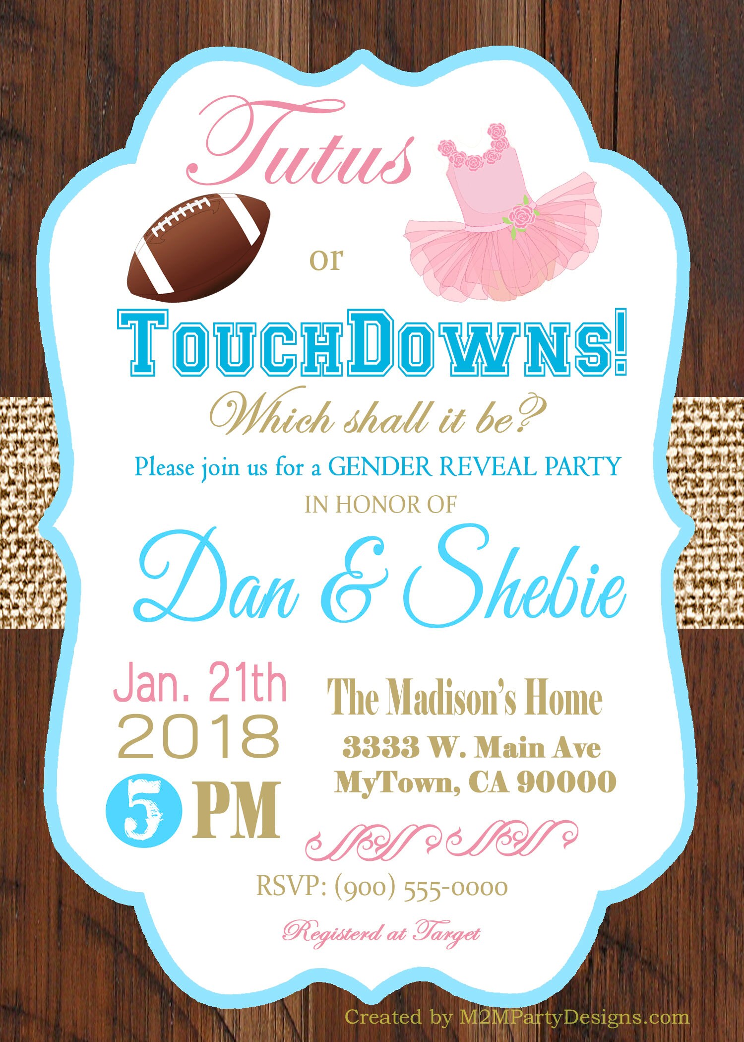 Football or Tutu Gender Reveal Invitation Printable Sibling Etsy
