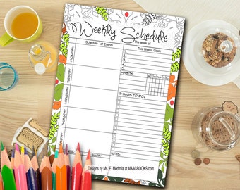 Weekly Planner PRINTABLE - Weekly Organizer // A4 Weekly Planner Inserts, Letter Size Weekly Planner Coloring Pages