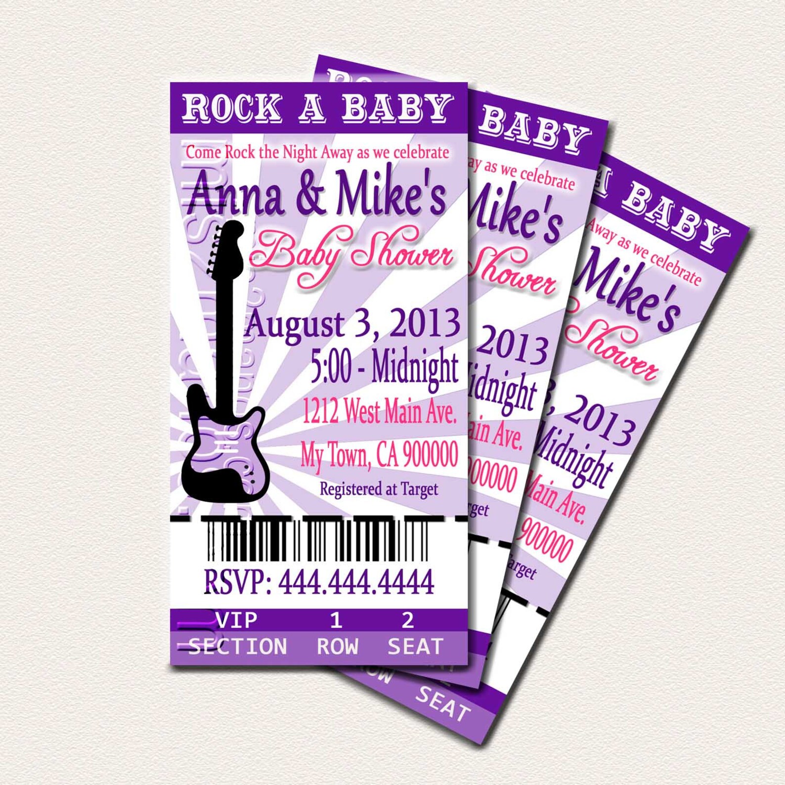 Rock and Roll Theme Baby Shower Printable Ticket Invitations Etsy