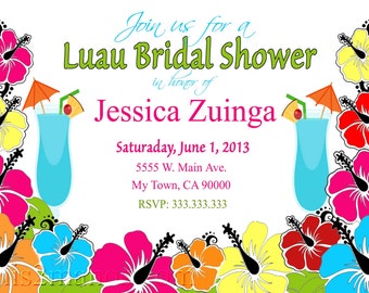 Luau Bridal Shower Invitation, Hawaiian Floral Design (Digital)
