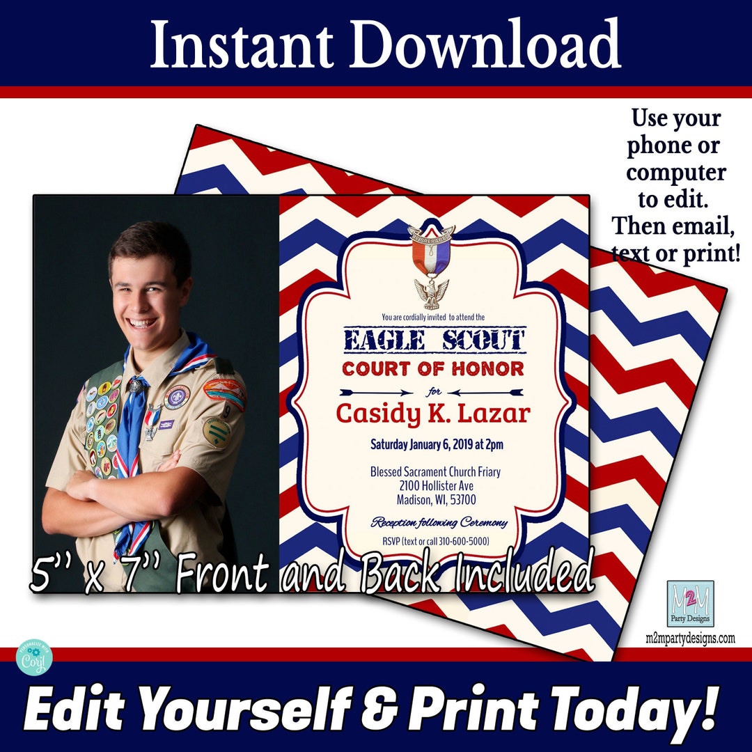 Eagle Scout Editable Invitation Court of Honor Photo Etsy