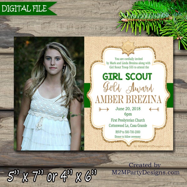 Girl Scout Gold Award Invitations,  "Courageous" Invitation, PHOTO Invitation, Digital Invitation